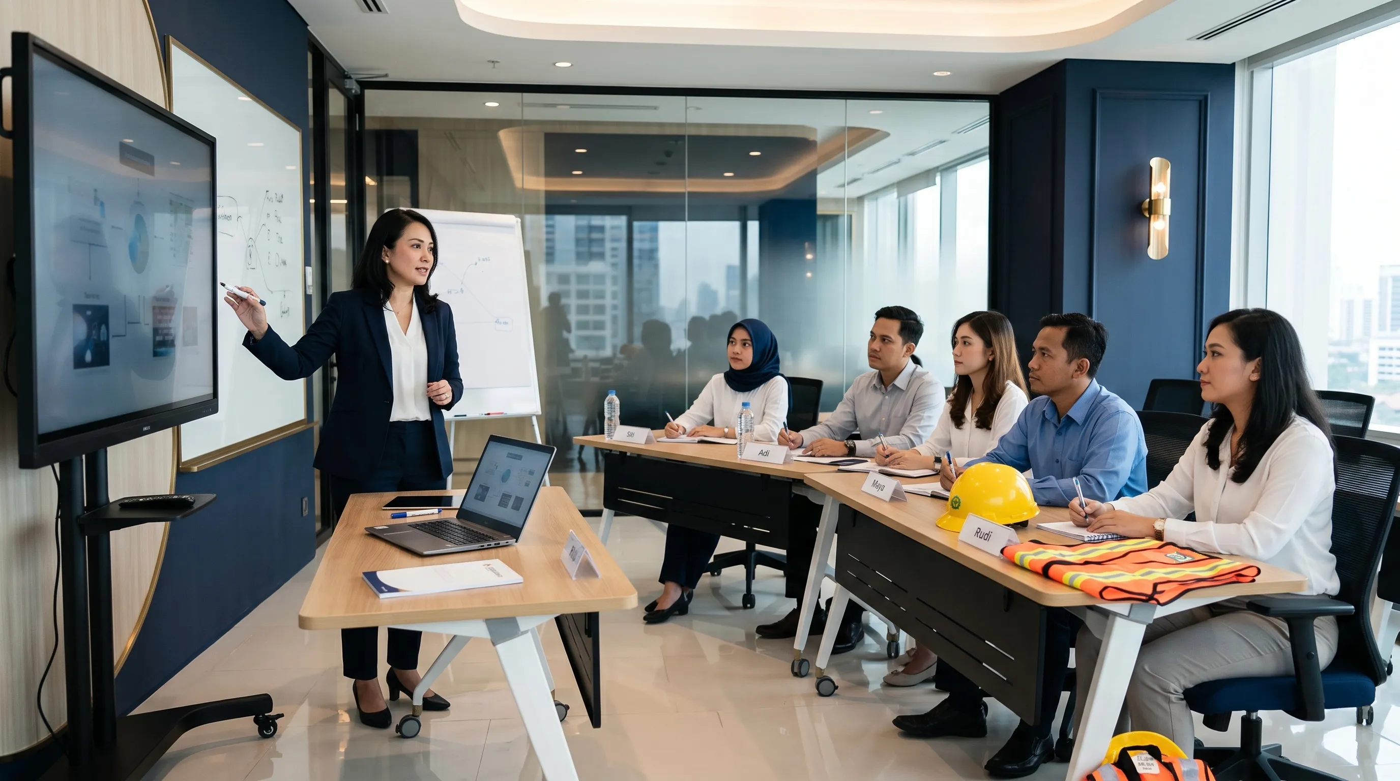 Sesi pelatihan korporat di ruang workshop modern